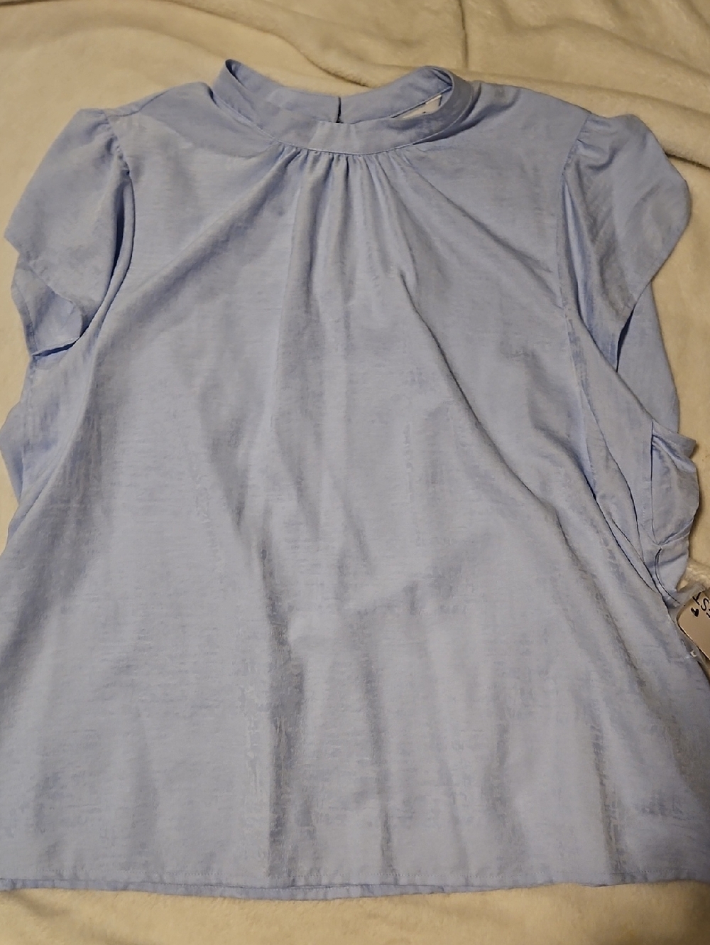 Nine West Light Blue Flutter Sleeve Mock Neck Blouse